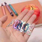 Personalized Crayon Flower Doodle Letters Acrylic Keychain with Name and Card Birthday Back to School Christmas Gift for Kids Teacher