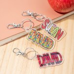 Personalized Crayon Flower Doodle Letters Acrylic Keychain with Name and Card Birthday Back to School Christmas Gift for Kids Teacher