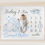 Coperta personalizzata con mesi elefante floreale e nome deorazione per cameretta regalo per baby shower per neonati o bambini