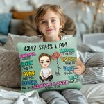Personalized Cute Cartoon Character God Says I Am Soft Throw Pillow Cover with Name and Birth Flower Home Decor Baptism Christmas Gift for Girls Boys