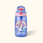 Bouteille d'Eau 475 ml Personnalisée pour Enfant avec Paille Design Château Licorne Cadeau d'Anniversaire de Noël et de Rentrée Scolaire pour Fille