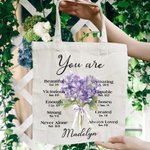 Personalisierte Geburt Blume Bouquet Bibel Vers Canvas Tote Bag mit Namen inspirierend Weihnachten Geburtstag christliches Geschenk für Frauen