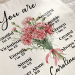 Personalisierte Geburt Blume Bouquet Bibel Vers Canvas Tote Bag mit Namen inspirierend Weihnachten Geburtstag christliches Geschenk für Frauen