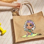 Personalizzato Cartoon Sport Girl Grande borsa in iuta con nome Palestra Allenamento Regalo di compleanno per gli amanti dello sport