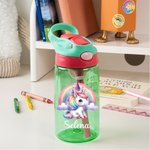 Bouteille d'Eau 475 ml Personnalisée pour Enfant avec Paille Design Château Licorne Cadeau d'Anniversaire de Noël et de Rentrée Scolaire pour Fille