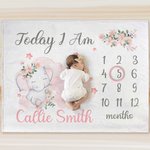 Coperta personalizzata con mesi elefante floreale e nome deorazione per cameretta regalo per baby shower per neonati o bambini