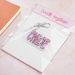 Personalized Crayon Flower Doodle Letters Acrylic Keychain with Name and Card Birthday Back to School Christmas Gift for Kids Teacher