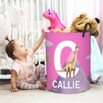 Personalized Cute Dinosaur Large Waterproof Name Initial Laundry Storage Basket with Handle Birthday Housewarming Gift for Boys Girls