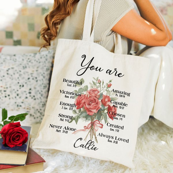 Bouquet di fiori di nascita personalizzato Versetto biblico su tela con nome Regalo cristiano ispiratore di Natale e compleanno per le donne