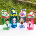 Personalised Cute Cartoon Character Name Water Bottle with Straw and Handle Birthday Christmas Gift for Boys Girls