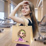 Personalizzato Cartoon Sport Girl Grande borsa in iuta con nome Palestra Allenamento Regalo di compleanno per gli amanti dello sport