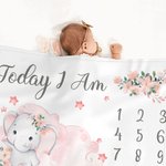 Coperta personalizzata con mesi elefante floreale e nome deorazione per cameretta regalo per baby shower per neonati o bambini