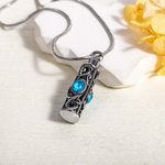 Personalized Vintage Carved Pattern Cylinder Ashes Urn Pendant Necklace with Gemstone Cremation Jewelry Memorial Sympathy Gift for Women