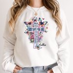 Personlized Character Bible Verse Cross Watercolor Butterfly Birth Flower T-shirt Sweatshirt with Name Birthday Baptism Gift for Women Girls