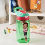 Personalised Cute Cartoon Character Name Water Bottle with Straw and Handle Birthday Christmas Gift for Boys Girls