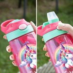 Bouteille d'Eau 475 ml Personnalisée pour Enfant avec Paille Design Château Licorne Cadeau d'Anniversaire de Noël et de Rentrée Scolaire pour Fille