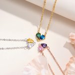 Collier de Cœur Personnalisé avec Pierres de Naissance Cadeau Anniversaire Noël St-Valentin pour Femme Couple