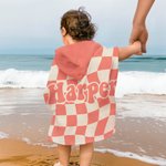 Personalised Multicolor Checkerboard Soft Quick Dry Hooded Beach Towel with Name Summer Vacation Travel Essentials Gift for Kids Family