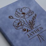 Carnet en Cuir Personnalisé avec Fleur de Naissance et Nom Cadeau Noël Anniversaire pour Familles et Amis