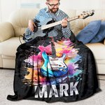 Couverture Personnalisée avec Nom et Guitare Électrique à Encre Jaillie Salle de Musique Cadeau Fête de Musique pour Guitariste
