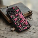 Personalized Gothic 3D Skulls Pink Coquette Bow TPU Phone Case for iPhone with Name Birthday Halloween Gift for Gothic Enthusiast