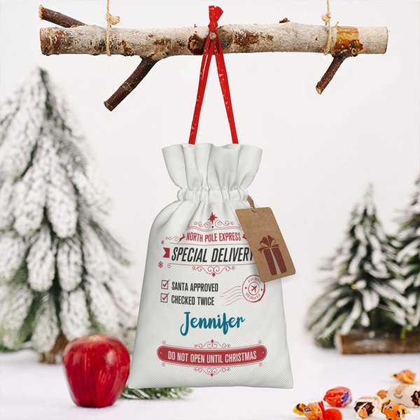 Personalized Special Delivery From Santa Canvas Drawstring  Bag with Card Christmas Gift for Children