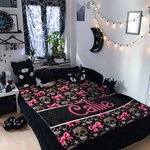 Personalisierte Gothic 3D Skulls Pink Coquette Bow Soft Throw Blanket mit Namen Home Decor Geburtstag Halloween Geschenk für Gothic-Enthusiasten