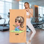 Personalised Multicolour Cartoon Sport Girl Oversized Quick Dry Bath Towel with Name Birthday Gym Workout Essential Gift for Women