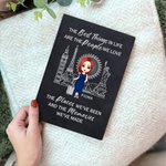 Journal de voyage personnalisé avec personnage de dessin animé 200 pages en cuir avec nom et texte Cadeau d'anniversaire pour les amis voyageurs