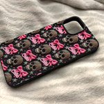 Personalized Gothic 3D Skulls Pink Coquette Bow TPU Phone Case for iPhone with Name Birthday Halloween Gift for Gothic Enthusiast