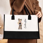 Personalised Y2K Cartoon Character Birth Flower Large Canvas Tote Bag with Name Friendship Birthday Gift for Women Girls