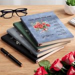 Cahier 200 Pages Personnalisé avec Nom et Fleur de Naissance Verset Biblique Carnet à Couverture en Cuir pour Femme Chrétienne Cadeau Anniversaire