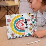 Personalised Floral Crayon Pencil Rainbow Highland Cow 120 Pages A5 Lined Spiral Notebook with Name Back to School Appreciation Gift for Teacher