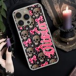 Personalized Gothic 3D Skulls Pink Coquette Bow TPU Phone Case for iPhone with Name Birthday Halloween Gift for Gothic Enthusiast