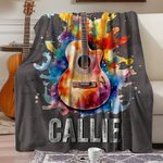Couverture Personnalisée avec Nom et Guitare Électrique à Encre Jaillie Salle de Musique Cadeau Fête de Musique pour Guitariste