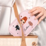 Personalized Cartoon Character Birth Flower Leather Jewelry Box with LED Three-color Makeup Mirror Travel Essential Birthday Gift for Women