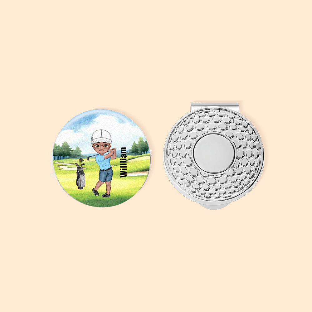 Personalised Cartoon Character Golf Ball Marker Hat Clip with