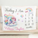 Personalized Fantasy Unicorn Rainbow Baby Monthly Milestone Soft Throw Blanket with Name Birthday Nursery Decor Baby Shower Gift for Newborn