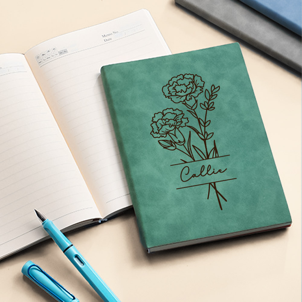 Personalized Birth Flower 200 Pages Leather Notebook Birthday Christmas