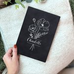 Carnet en Cuir Personnalisé avec Fleur de Naissance et Nom Cadeau Noël Anniversaire pour Familles et Amis