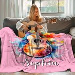 Couverture Personnalisée avec Nom et Guitare Électrique à Encre Jaillie Salle de Musique Cadeau Fête de Musique pour Guitariste