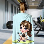 Personalised Multicolour Cartoon Sport Girl Oversized Quick Dry Bath Towel with Name Birthday Gym Workout Essential Gift for Women