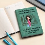 Cuaderno de viaje personalizado de cuero PU con 200 páginas personaje de dibujos animados nombre y texto regalo de cumpleaños para amigos y viajeros