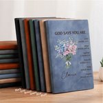 Cahier 200 Pages Personnalisé avec Nom et Fleur de Naissance Verset Biblique Carnet à Couverture en Cuir pour Femme Chrétienne Cadeau Anniversaire