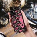 Personalized Gothic 3D Skulls Pink Coquette Bow TPU Phone Case for iPhone with Name Birthday Halloween Gift for Gothic Enthusiast