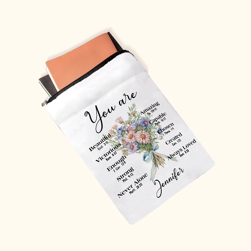 Sac de Livre Personnalisé avec Fleur de Naissance et Nom Style Verset Biblique Cadeau Noël Baptême Messe pour Chrétien Amoureux de Lecture