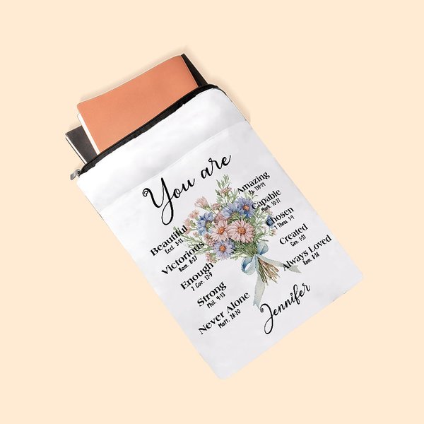 Bouquet di fiori di nascita personalizzato Custodia impermeabile per libri con versetto biblico e nome Regalo di Natale religioso per gli amanti della