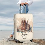 Personalised Watercolor Landmark Name Luggage Cover Fits 18-32 Inches Suitcase Travel Accessories Gift for Travel Lovers