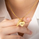 Personalised Angel Wing Heart Necklace with Engraved Name Memorial Sympathy Gift for Women