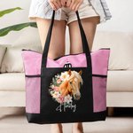 Gepersonaliseerde Geboorte Bloem Paard Geboortevlek Naam Grote Draagtas met Ritssluiting Verjaardag Kerstcadeau voor Vrouwen Paardenliefhebbers